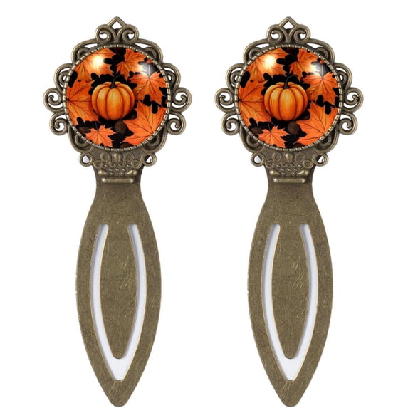 Maple leaf pumpkin Vintage Copper-Colored Lace Bookmarks: Stunning Stainless Steel Bookmarks, Ideal Gift for Readers and Book Lovers - Set of 2