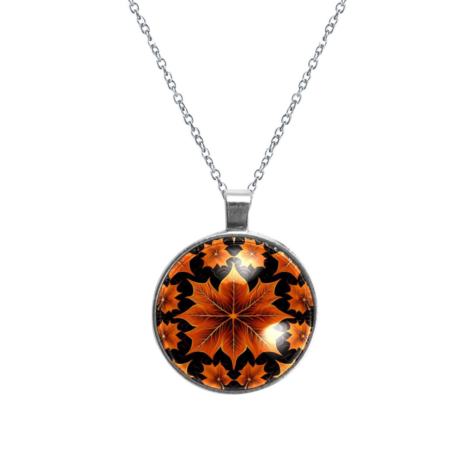 Maple leaves Glass Circular Pendant Necklace - Elegant Jewelry for ...