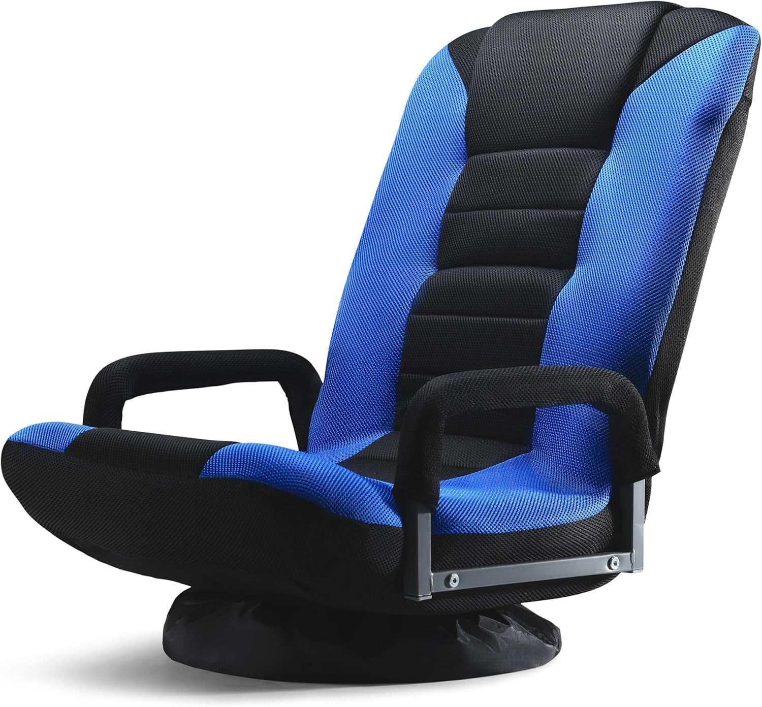 Maple99 Swivel Gaming Floor Chair - Enjoy 6 Different Positions, Adjustable Lumbar Support, Removable Polyester Cover & Arm Rests, Folds to Store, Stylish Blue with Black Center Stripe