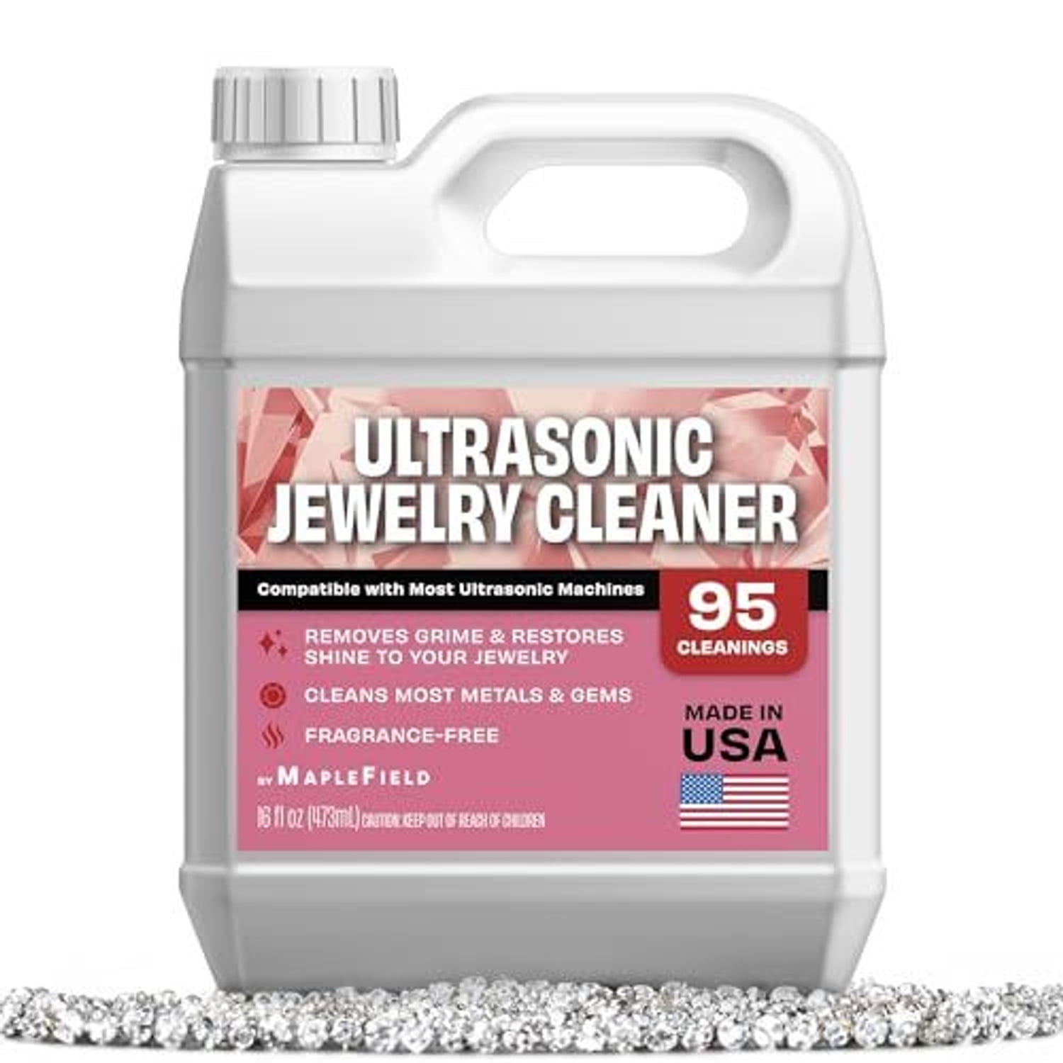 GLAMLILY Maplefield Ultrasonic Jewelry Cleaner Solution - 16 oz Concentrated Bottle - Compatible with Diamond, Gold, Silver, and Gemstone Cleaning in Ultrasonic Machines - High-Efficiency Formula