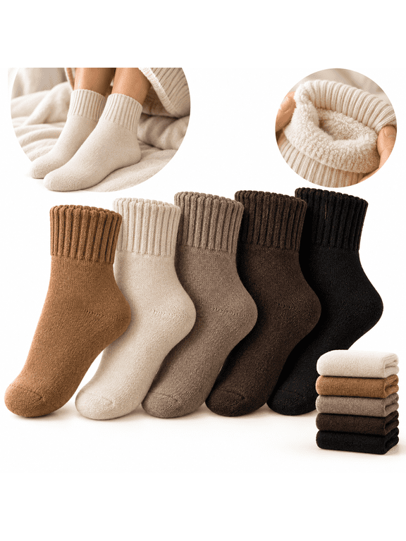 Mapleina Socks, Cozy Slouchy Boot Socks 5 Pairs with Plush Terry Interior