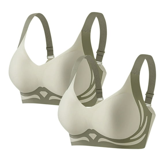 Maplenight 2 PC Women's No Underwire Bras Full Coverage Seamless Push Up Bralettes Color Block Soft Support Lift Everyday Bra