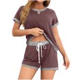 thumbnail image 1 of Maplenight 2 Piece Outfits for Women Summer Fall Lounge Sets Crew Neck Short Sleeve Tee and Drawstring Shorts Loungewear Sets, 1 of 5