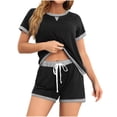 thumbnail image 1 of Maplenight 2 Piece Outfits for Women Summer Fall Lounge Sets Crew Neck Short Sleeve Tee and Drawstring Shorts Loungewear Sets, 1 of 5