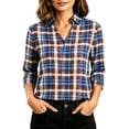 thumbnail image 1 of Maplenight 3/4 Sleeve Blouses for Women Collared Plaid Shirts Casual Relaxed Fit Breathable Tops Work Office Vacation Blouses, 1 of 6