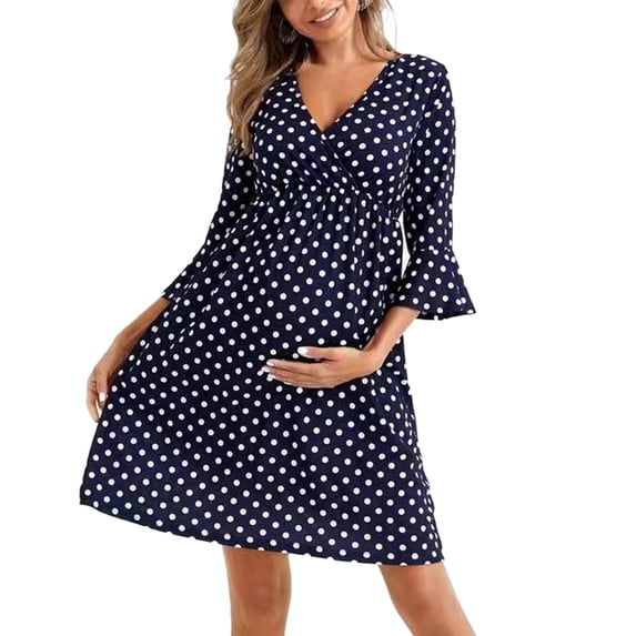 Maplenight 3/4 Sleeve Maternity Dressss for Women V Neck Wrap Polka Dots Breastfeeding Dress Loose Casual Summer Pregnancy Clothes