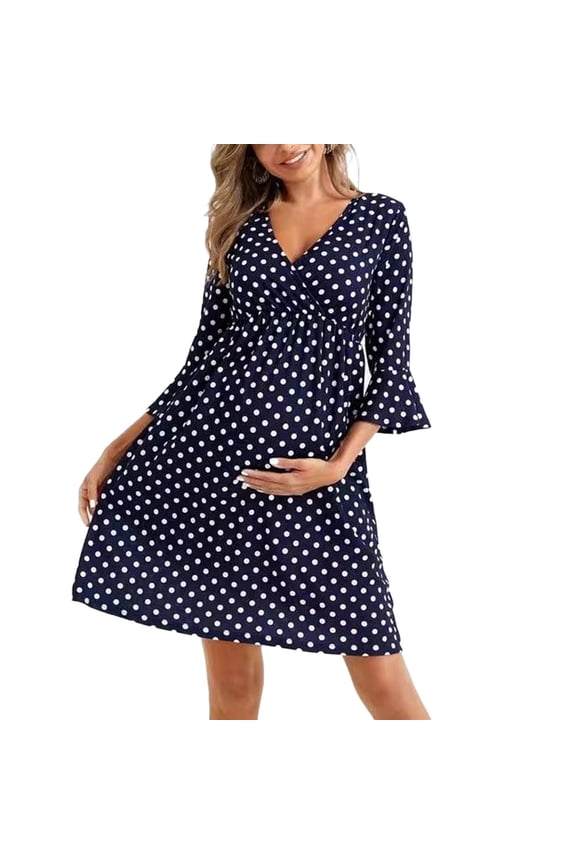 3/4 Sleeve Maternity Dressss for Women V Neck Wrap Polka Dots Breastfeeding Dress Loose Casual Summer Pregnancy Clothes
