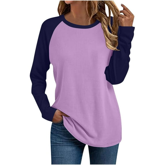 Maplenight 3/4 Sleeve Shirts for Women Crew Neck Loose Fit Casual T-Shirt Trendy Color Block Tees Womens Fall Clothes