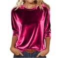 thumbnail image 1 of Maplenight 3/4 Sleeve Velvet Shirts for Women Crew Neck Going Out Tops Dressy Casual Elegant Holiday Blouses, 1 of 6