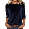 thumbnail image 1 of Maplenight 3/4 Sleeve Velvet Shirts for Women Crew Neck Going Out Tops Dressy Casual Elegant Holiday Blouses, 1 of 6