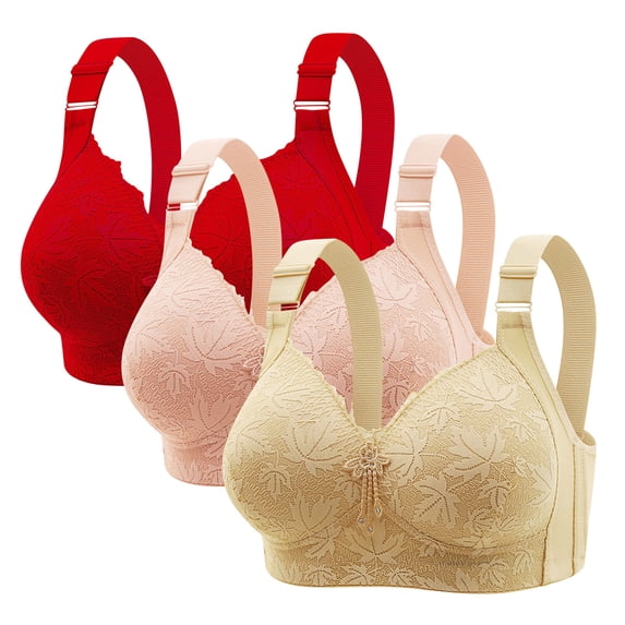 Maplenight 3PC Womens Plus Size Bras Full Coverage No Underwire Everyday Bra Lace Breathable Push up Bras