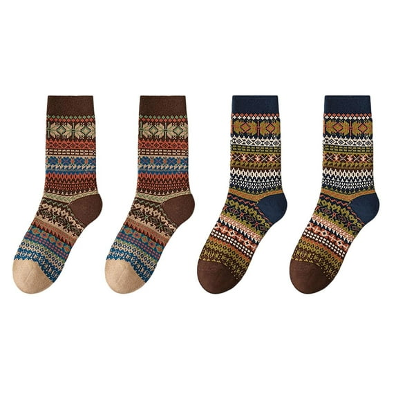 Maplenight 4 Pairs Cotton Socks for Women Thick Wool Soft Warm Cozy Vintage Crew Socks Boot Sock