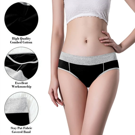 Maplenight 4PC Underwear for Women Leakproof High Waist Comfy Briefs Block Color Stretch Ladies Panties