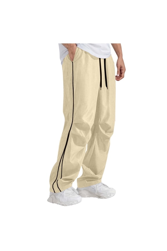 Active Pants for Men Casual Drawstring Wide Leg Pants Outdoor Running Gym Hiking Trousers with Pockets