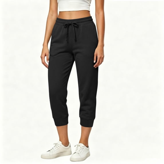 Maplenight Athletic Jogger Pants for Women Elastic Waist Gym Running Workout Pant Casual Lounge Travel Capri Pants with Pockets