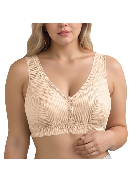 Bras for Older Women Front Closure Padded Snap Closing Bra Full Coverage Wirefree Breathable Comfy Everyday Bra