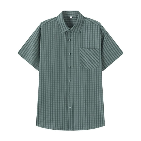 Maplenight Button Down Shirts for Men Plaid Lapel Short Sleeve Mens Shirts with Pocket Regular Vacation Causal Business Tops for Summer Fall