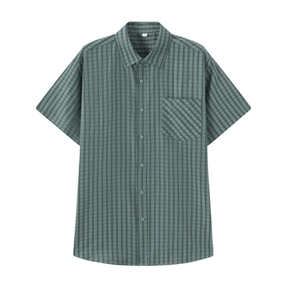 Maplenight Button Down Shirts for Men Plaid Lapel Short Sleeve Mens Shirts with Pocket Regular Vacation Causal Business Tops for Summer Fall