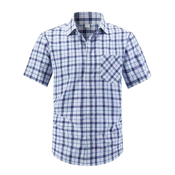 Maplenight Button Down Shirts for Men Plaid Lapel Short Sleeve Mens Shirts with Pocket Regular Vacation Causal Business Tops for Summer Fall