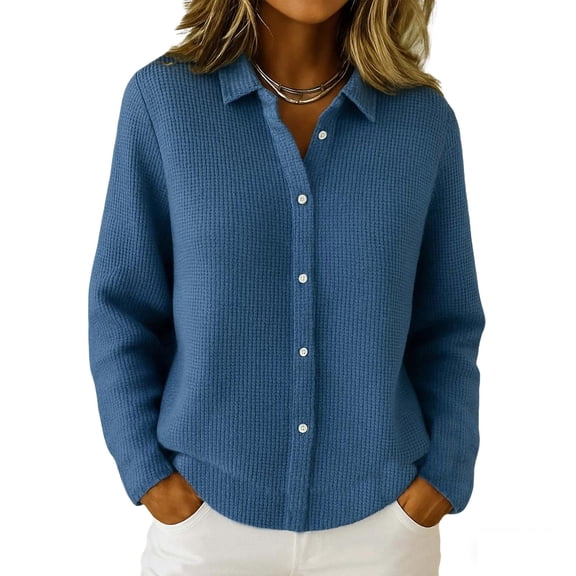 Maplenight Button Down Shirts for Women Business Casual Work Shacket Lapel Long Sleeve Fall Jackets with Pocket