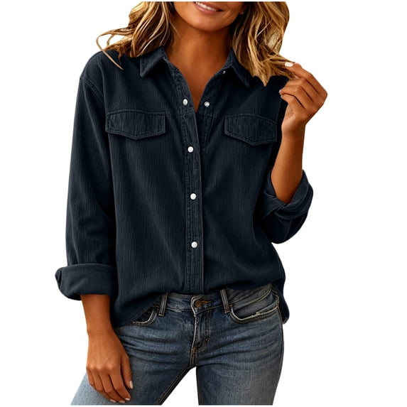 Maplenight Button Down Shirts for Women Corduroy Collared Shacket Jacket Soft Cozy Fall Winter Casual Work Office Tops