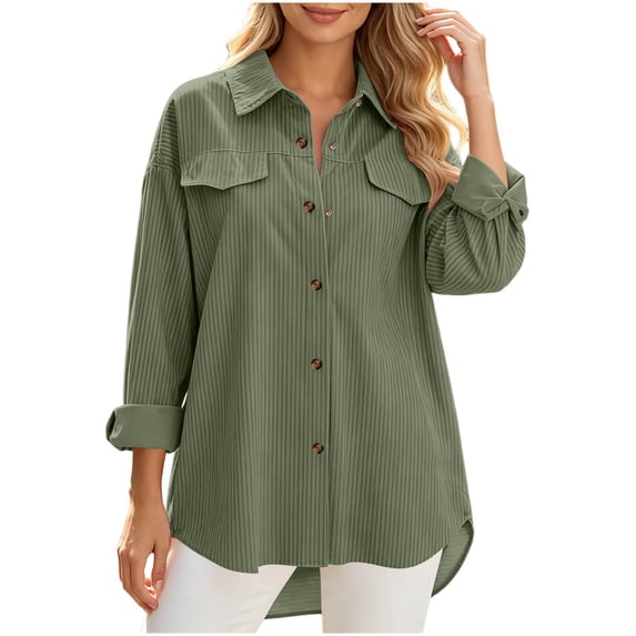Maplenight Button Down Shirts for Women Corduroy Collared Shacket Jacket Soft Cozy Fall Winter Casual Work Office Tops