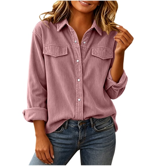 Maplenight Button Down Shirts for Women Corduroy Collared Shacket Jacket Soft Cozy Fall Winter Casual Work Office Tops
