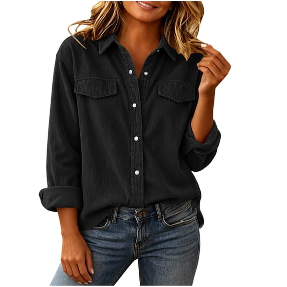 Maplenight Button Down Shirts for Women Corduroy Collared Shacket Jacket Soft Cozy Fall Winter Casual Work Office Tops