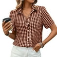 thumbnail image 1 of Maplenight Button Down Shirts for Women Short Sleeve Lapel Collared Plaid Blouses Summer Casual Tops, 1 of 6