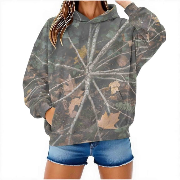 Maplenight Camo Hoodies for Women Men Maple Leaf Graphic Hooded Sweatshirt Fleece Pullover Sweatshirts Long Sleeve Tops with Pocket