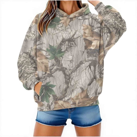 Maplenight Camo Hoodies for Women Men Maple Leaf Graphic Hooded Sweatshirt Fleece Pullover Sweatshirts Long Sleeve Tops with Pocket
