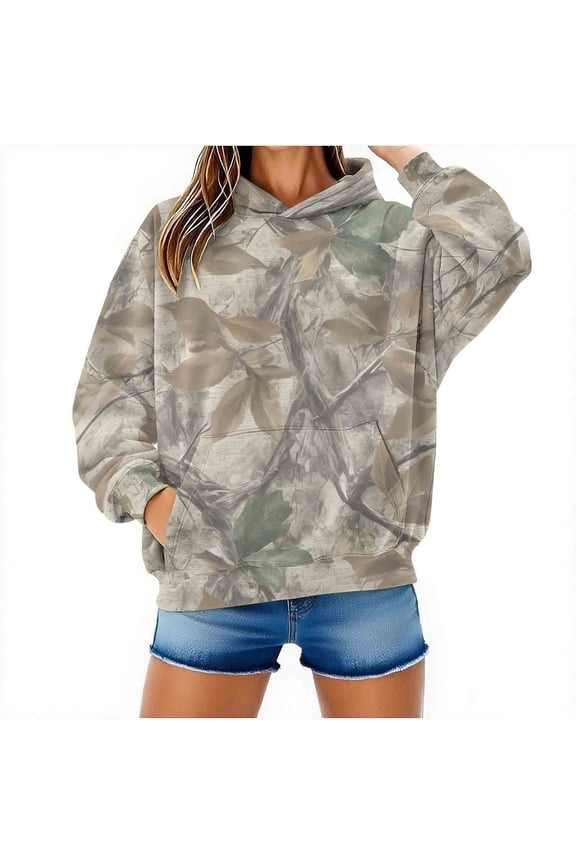 Camo Hoodies for Women Men Maple Leaf Graphic Hooded Sweatshirt Fleece Pullover Sweatshirts Long Sleeve Tops with Pocket