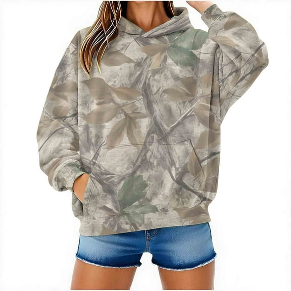 Maplenight Camo Hoodies for Women Men Maple Leaf Graphic Hooded Sweatshirt Fleece Pullover Sweatshirts Long Sleeve Tops with Pocket
