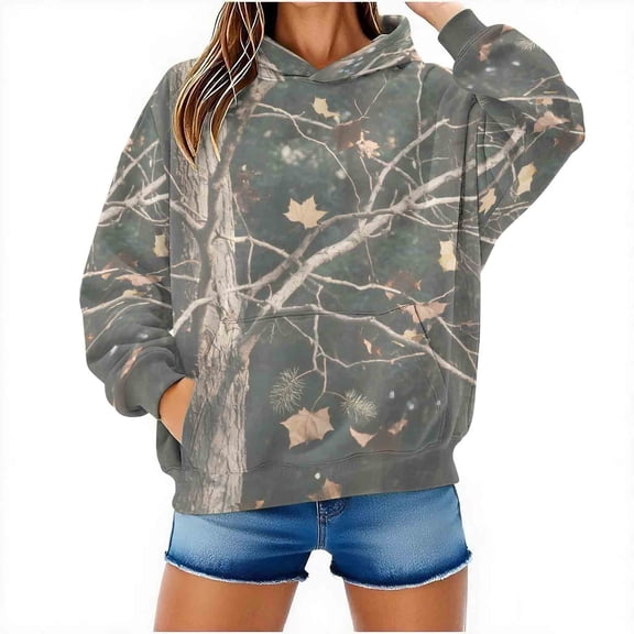 Maplenight Camo Hoodies for Women Men Maple Leaf Graphic Hooded Sweatshirt Fleece Pullover Sweatshirts Long Sleeve Tops with Pocket