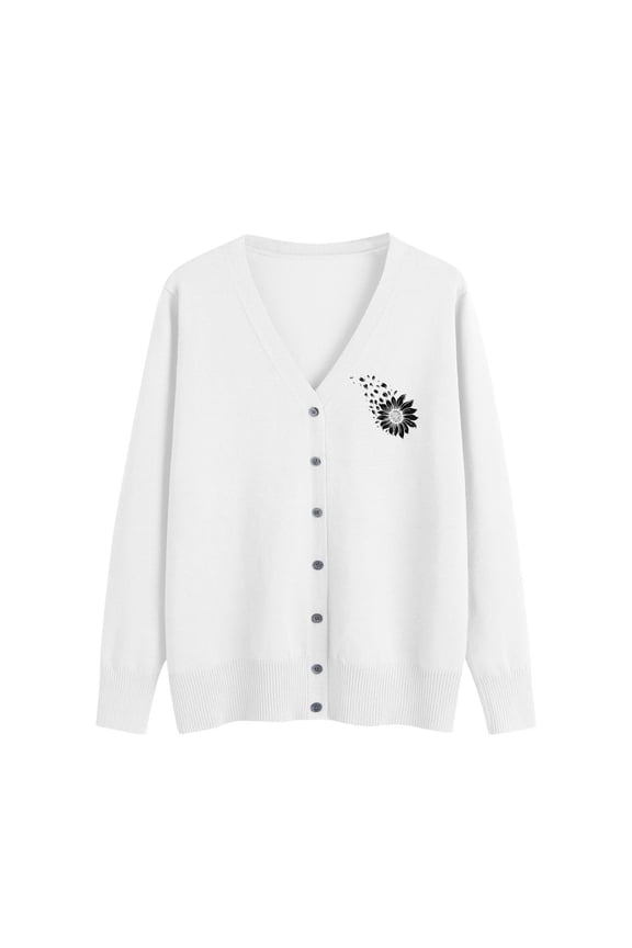 Cardigan Sweaters for Women Graphic Print Knit Tops Casual Button Down Long Sleeve Lightweight Sweater
