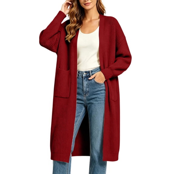 Maplenight Cardigan Sweaters for Women Open Front Long Sleeve Ribbed Knit Coat with Pockets Soft Warm Business Casual Work Office Fall Cardigans