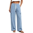 thumbnail image 1 of Maplenight Cargo Pants for Women Elastic Drawstring Waist Wide Leg Pants Relaxed Fit Casual Travel Lounge Pants with Pockets, 1 of 7