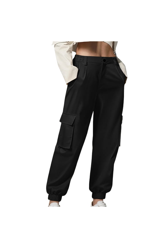Cargo Pants for Women Flat Front High Waisted Pants Outdoor Hiking Casual Jogger Pants with Multi Pockets