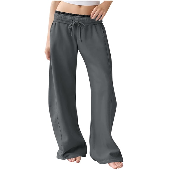 Maplenight Cargo Sweatpants for Women Elastic Waist Wide Leg Pants with Drawstring Solid Loose Casual Lounge Pants for Women