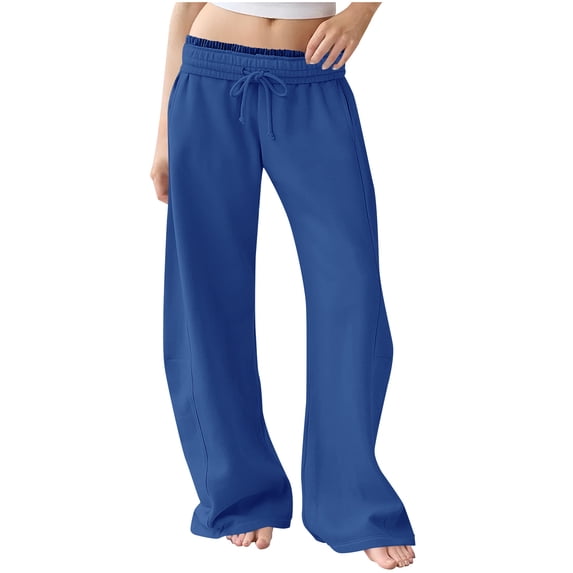 Maplenight Cargo Sweatpants for Women Elastic Waist Wide Leg Pants with Drawstring Solid Loose Casual Lounge Pants for Women