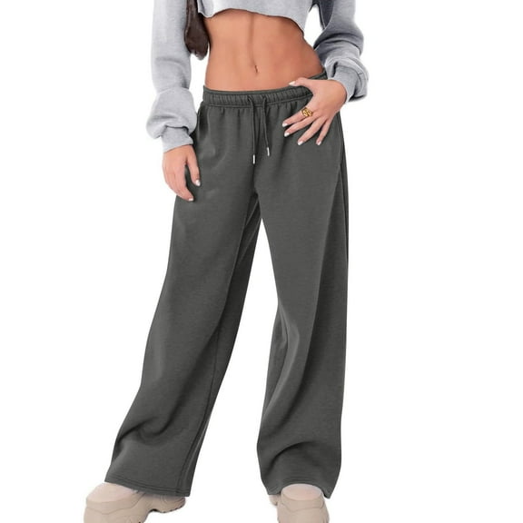 Maplenight Cargo Sweatpants for Women Wide Leg Drawstring Elastic Waist Sweat Pants Fall Winter Warm Soft Lounge Pants with Pocket