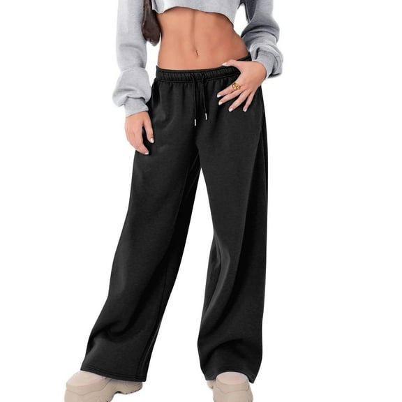 Maplenight Cargo Sweatpants for Women Wide Leg Drawstring Elastic Waist Sweat Pants Fall Winter Warm Soft Lounge Pants with Pocket