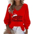 thumbnail image 1 of Maplenight Christmas 3/4 Sleeve Womens Tops Waffle V-Neck Graphic Tee Shirts Loose Fit Casual Holiday Winter Blouse, 1 of 2