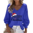 thumbnail image 1 of Maplenight Christmas 3/4 Sleeve Womens Tops Waffle V-Neck Graphic Tee Shirts Loose Fit Casual Holiday Winter Blouse, 1 of 2