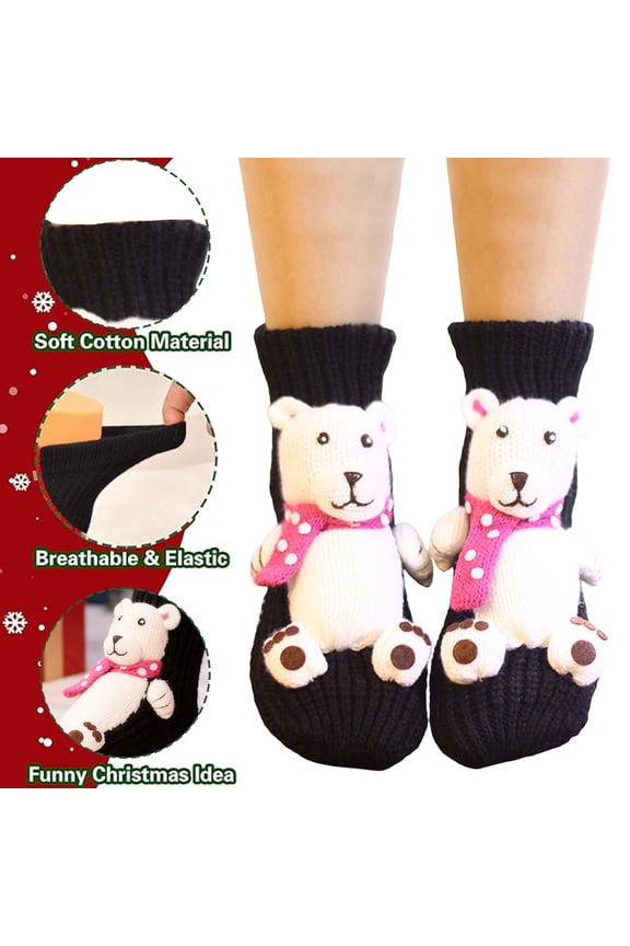 Christmas 3D Animals Socks for Women Cute Cotton Knit Fuzzy Socks Winter Thick Warm Cozy Socks Stretch Breathable Sockings