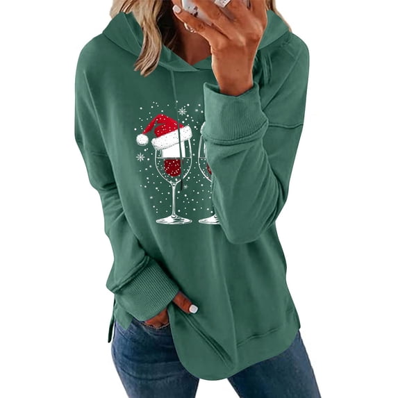 Maplenight Christmas Hoodies for Women Graphic Printed Long Sleeve Hooded Sweatshirts Drawstring Regular Fit Casual Womens Tops for Fall Winter
