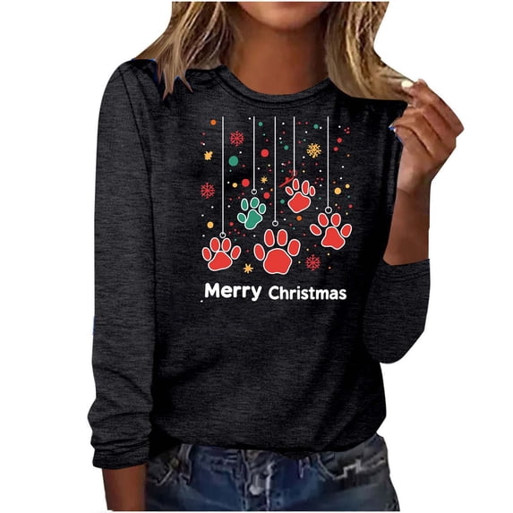 Maplenight Christmas Long Sleeve Shirts for Women Holiday Vacation Graphic T Shirts Casual Crew Neck Womens Tops