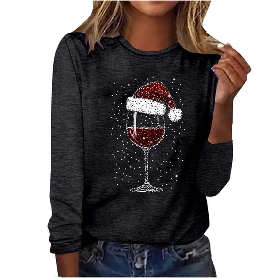 Maplenight Christmas Long Sleeve Shirts for Women Holiday Vacation Graphic T Shirts Casual Crew Neck Womens Tops