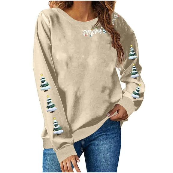 Maplenight Christmas Sweatshirt for Women Graphic Printed Crew Neck Sweatshirts Fall Winter Long Sleeve Casual Pullover Tops