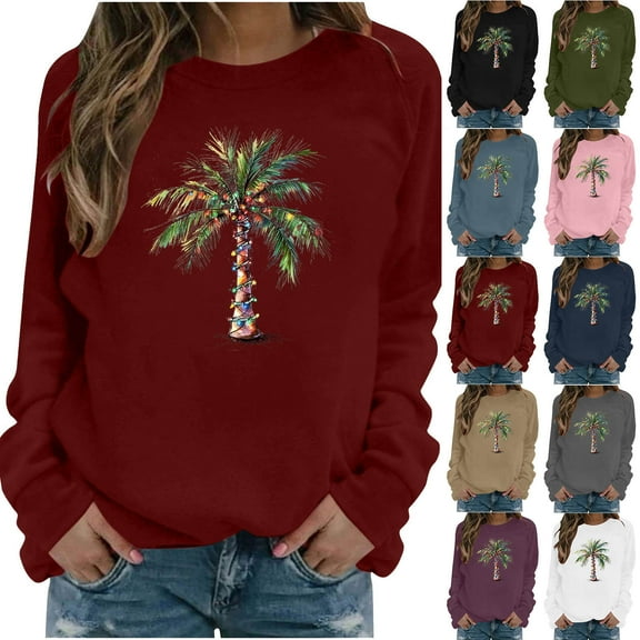Maplenight Christmas Sweatshirts for Women Casual Crew Neck Pullover Sweatshirt Relaxed Fit Holiday Vacation Graphic Tees Tops